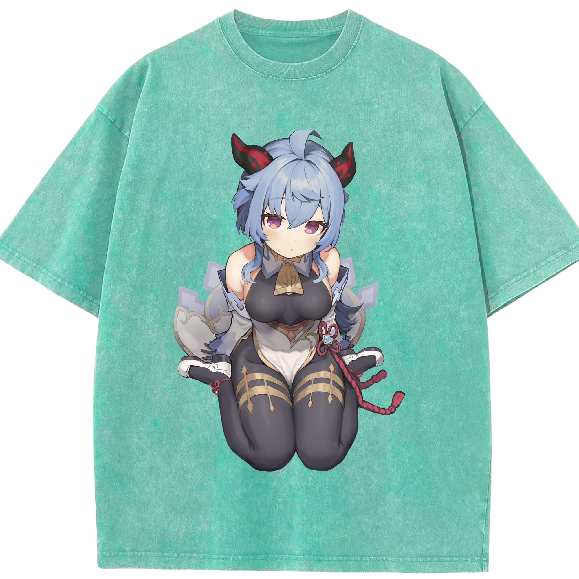 げんし神 甘雨 かんう genshin Ganyu 綿100% ヴィンテージ風 半袖Tシャツ（フロントプリント）